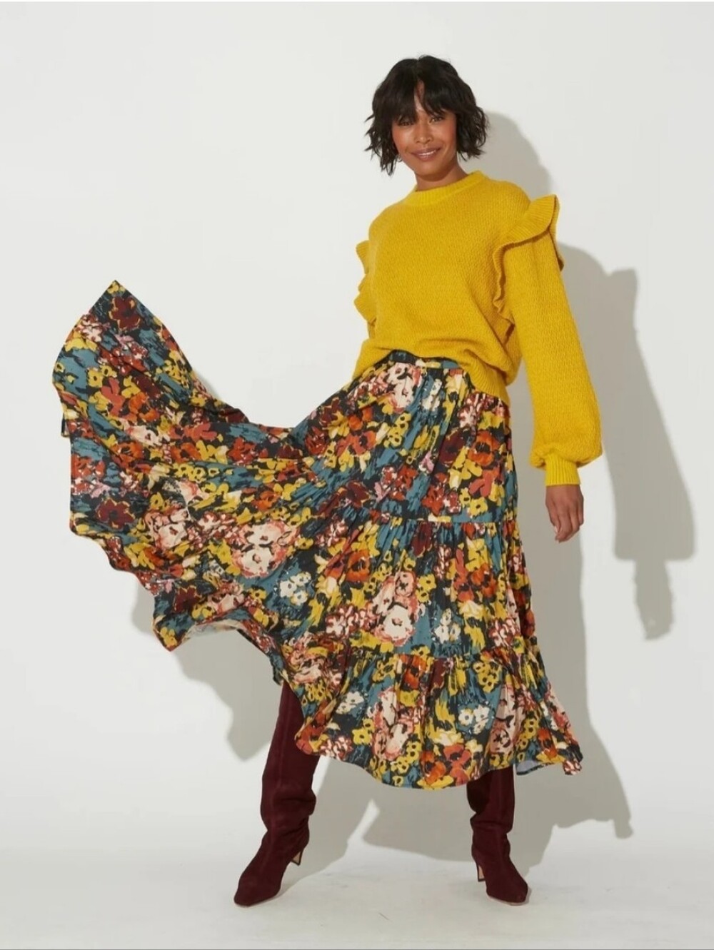 Cleobella Multicolor Floral Tiered Ruffle Maxi Skirt Size Medium - Picture 7 of 7